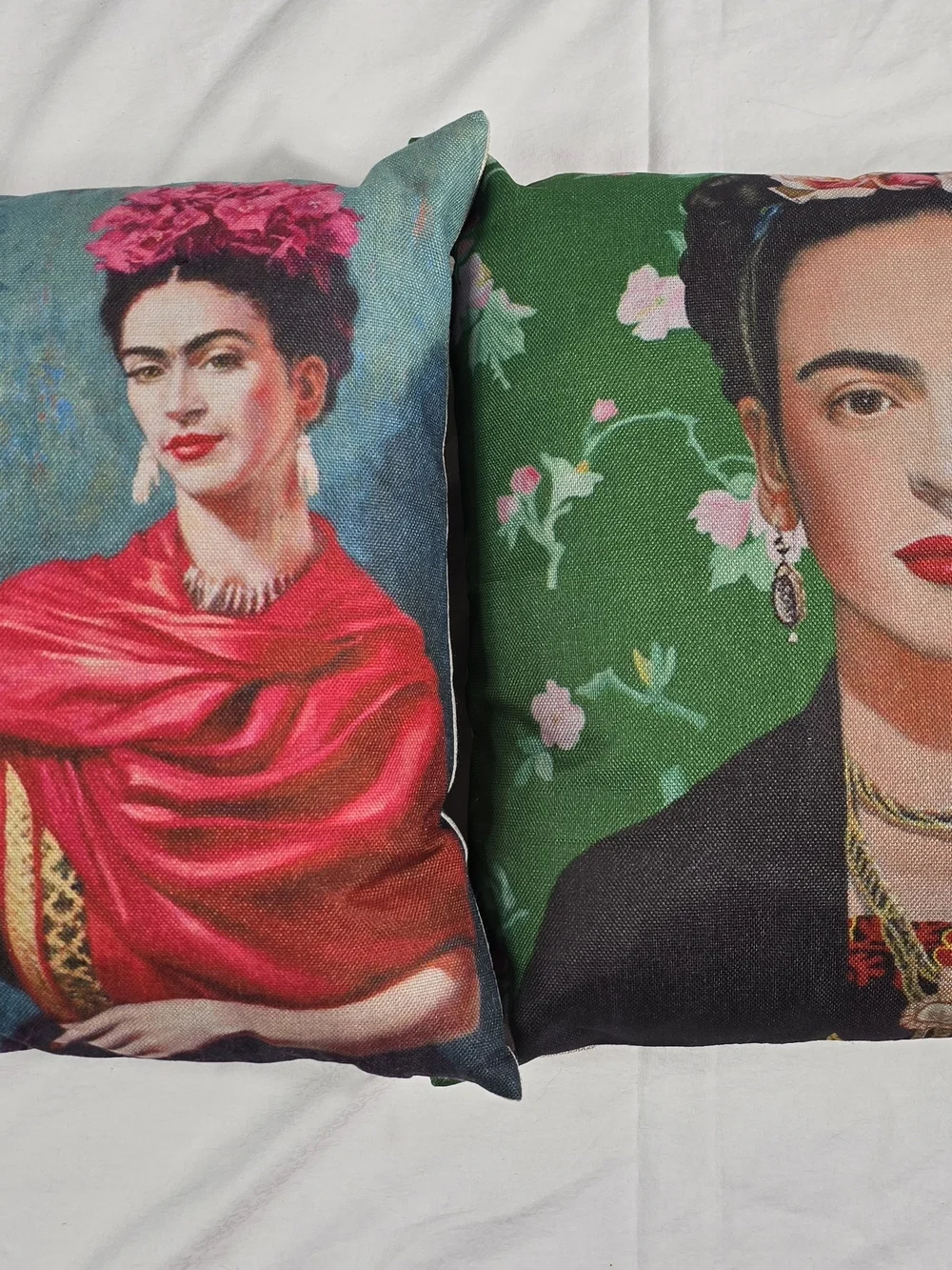 Source Unknown Frida Kahlo Art Pillow Covers in Red, Green, Pink